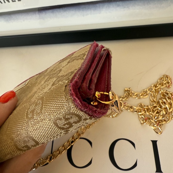 GUCCI GG Canvas and Leather Vintage Long Wallet On Chain Crossbody - Picture 13 of 16